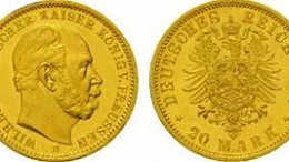 Moneda de oro 20 marcos wilhelm I alemania