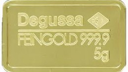 Lingote de oro Degussa 5 gramos 999.9 Feingold