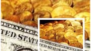 Billete dólar y monedas oro