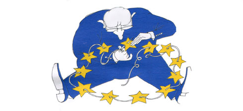 Estrellas bandera Europa con hombre