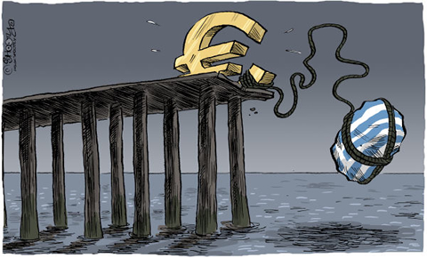 Ilustración del Euro a punto de hundirse en el fondo del mar