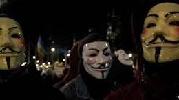 Hombres con mascara de V for Vendetta