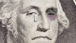 Primer plano de Washington sobre un dolar llorando