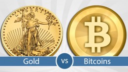 Bitcoin y moneda de oro