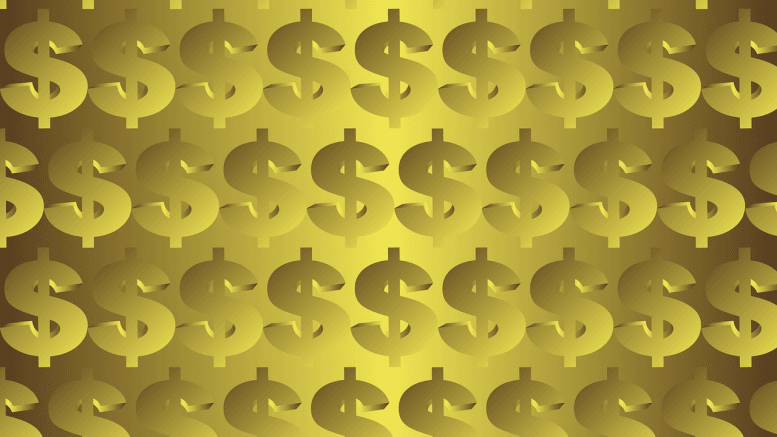 Simbolo dolar con fondo dorado